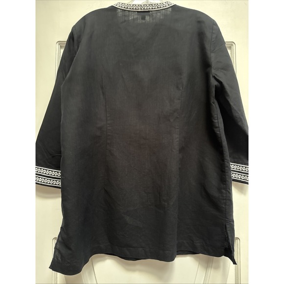 Talbots Black Size M Embroidered Linen Cotton Blend Tunic V Neck - Picture 4 of 6